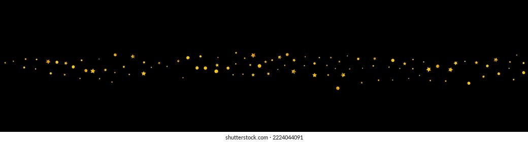 goldener glänzender, vektor-schwarzer panoramischer Hintergrund. Luxuriöse Staubpostkarte. Weihnachtsmuster der gelben Sterne. Rundfestes Banner.