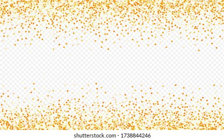 Golden Glow Shiny Transparent Background. Abstract Dot Backdrop. Yellow Sequin Light Invitation. Circle Bright Postcard.