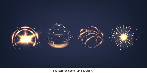 Golden Glow Spheres, Radiant Gold Aura Emanates, Casting A Luminous Sheen, Adorned With Sparkling Sparks