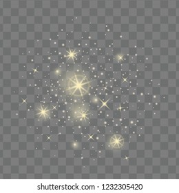 Golden glow stars. Glitter light effect. Vector shine sparks on transparent background. Design  element for cards, invitations, posters and banners 