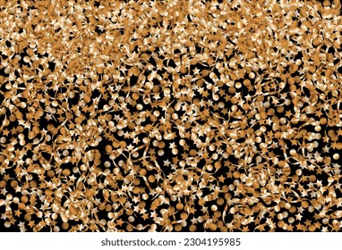 Fondo negro del vector dorado brillante dorado. Diseño de secuencia de papel. Patrón de Arte Confetti Rojo. Llueve Textura brillante.