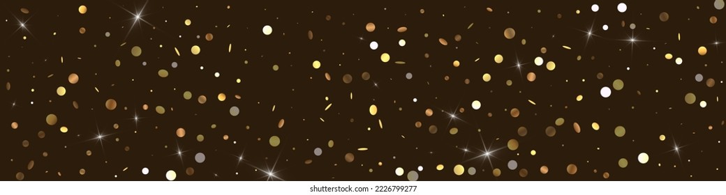 Golden Glow Vector Luxury Panoramic Background. Isolated Confetti Illustration. Yellow Sequin Bridal Banner. Effect Dust Invitation.