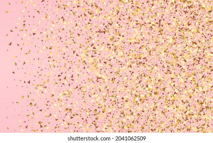 Golden Glow Golden Vector Pink Background. Bridal Sparkle Backdrop. Yellow Particle Luxury Illustration. Triangle Christmas Wallpaper.