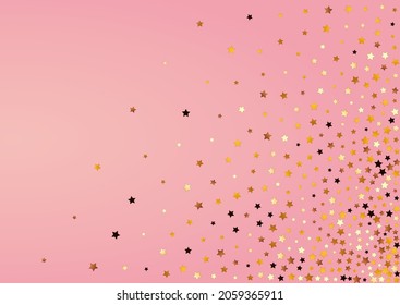 Fondo rosa del vector de brillo dorado. Espectacular patrón de polvo de Navidad. Diseño de efecto estrella.  Banner Brillante De Decoración Amarilla.