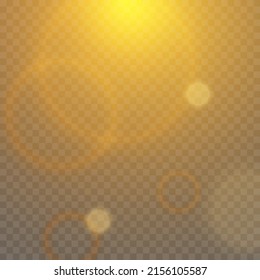 Golden glowing circle flare effects, glare isolated on transparent background. Glow light effect.