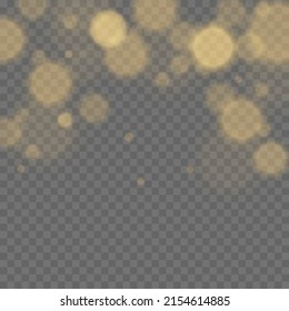 Golden glowing confetti effects, glare, dust isolated on transparent background. Glow light effect.