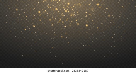 Golden glowing dust particles with soft shimmer effect. On transparent dark background.
