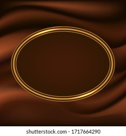 Goldener, leuchtender Rahmen auf schokoladenbraunem, fließendem Hintergrund. Design für Logo oder Poster. Vektorillustration