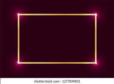 Golden glowing frame on dark rose  background. Vector illustration