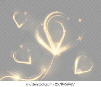 Golden glowing heart shapes, light trails, and "I love you" text in a sparkling calligraphy style on a dark background. Romantic Valentine’s Day design elements with elegant shiny effects and bokeh.	