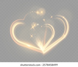 Golden glowing heart shapes, light trails, and "I love you" text in a sparkling calligraphy style on a dark background. Romantic Valentine’s Day design elements with elegant shiny effects and bokeh.	