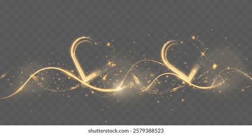 Golden glowing heart shapes, light trails, and "I love you" text in a sparkling calligraphy style on a dark background. Romantic Valentine’s Day design elements with elegant shiny effects and bokeh.	