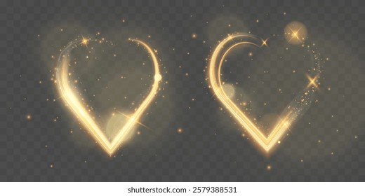 Golden glowing heart shapes, light trails, and "I love you" text in a sparkling calligraphy style on a dark background. Romantic Valentine’s Day design elements with elegant shiny effects and bokeh.	
