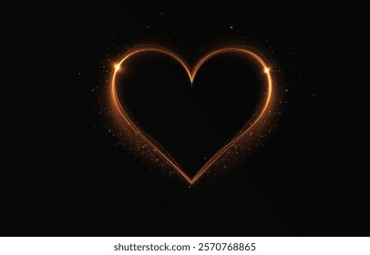 Golden glowing heart with sparkling lights on a transparent background. Perfect for holiday designs, greeting cards, and romantic banners.