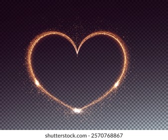 Golden glowing heart with sparkling lights on a transparent background. Perfect for holiday designs, greeting cards, and romantic banners.