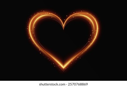 Golden glowing heart with sparkling lights on a transparent background. Perfect for holiday designs, greeting cards, and romantic banners.