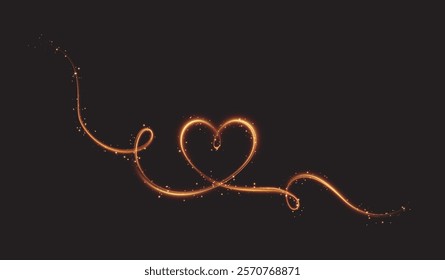 Golden glowing heart with sparkling lights on a transparent background. Perfect for holiday designs, greeting cards, and romantic banners.