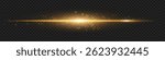 Golden glowing horizontal light beam with soft sparkles and glow. Sci-fi style light streak for design overlays.