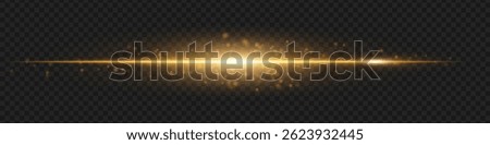 Golden glowing horizontal light beam with soft sparkles and glow. Sci-fi style light streak for design overlays.