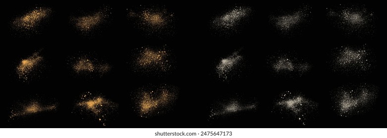 Golden glowing illustration white color grunge texture and gold glitter effects background set