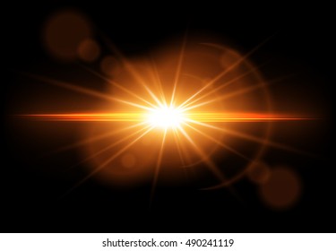 Golden Glowing Light Effect. Lens Flare. Sun Flash With Rays. Vector Illustration