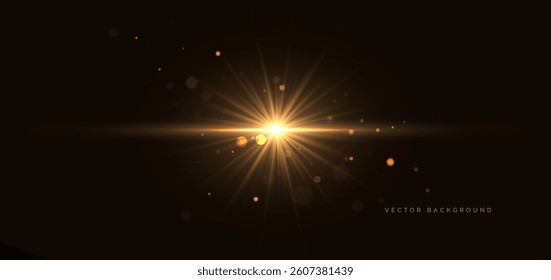 Golden glowing light effect on dark background. Luxury glod neon light ray. Vector illustration