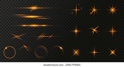 Golden glowing light effects and sparks big set