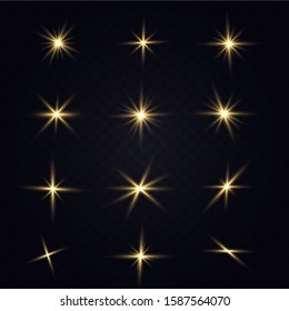 Golden glowing light explodes on a transparent background. with a beam. Transparent shining sun, bright flash. Special lens flare effect.