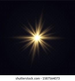 Golden glowing light explodes on a transparent background. with a beam. Transparent shining sun, bright flash. Special lens flare effect. - Shutterstock ID 1587564073