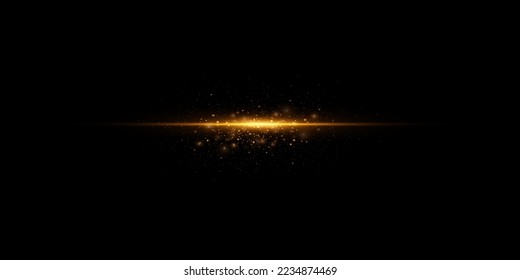  La luz dorada brillante explota sobre un fondo negro. Partículas mágicas de polvo brillantes. Brillante de luz.