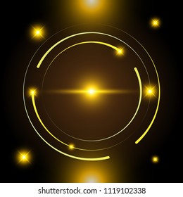 Golden glowing light hi-tech background, stock vector