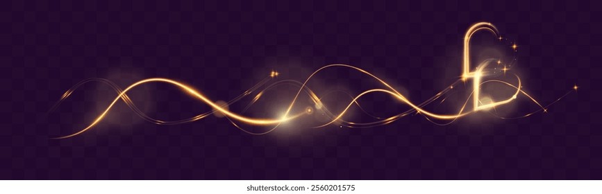 Golden glowing light trail forming a heart shape with sparkles and smooth curves on dark background, symbolizing love, romance, and celebration.