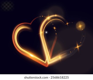 Golden glowing light trail forming a heart shape with sparkles and smooth curves on dark background, symbolizing love, romance, and celebration.
