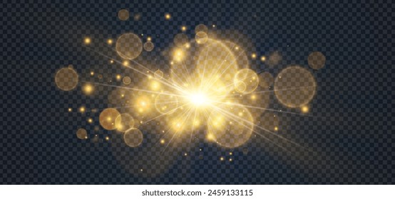 Golden glowing lights effects, abstract magic Illustration. Graphic concept for your design