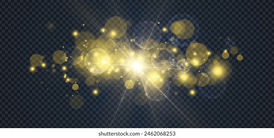 Golden glowing lights effects, abstract magic Illustration. Graphic concept for your design