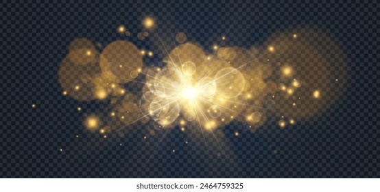 Golden glowing lights effects, abstract magic Illustration. Graphic concept for your design