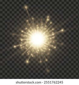 Golden glowing lights effects existing on a transparent background. A flash of sun with rays and spotlight. Glow effect. The star burst with brilliance.