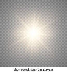 Golden glowing lights effects isolated on transparent background. Sun flash with rays and spotlight. Glow light effect. Star burst with sparkles. Vector illustration eps10.