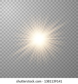 Golden glowing lights effects isolated on transparent background. Sun flash with rays and spotlight. Glow light effect. Star burst with sparkles. Vector illustration eps10.