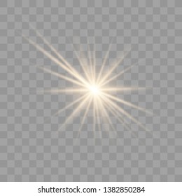 Golden glowing lights effects isolated on transparent background. Sun flash with rays and spotlight. Glow light effect. Star burst with sparkles. Vector illustration eps10.