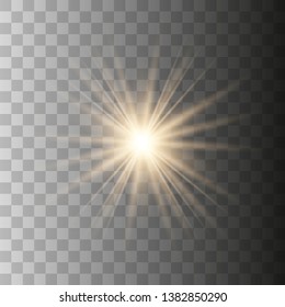Golden glowing lights effects isolated on transparent background. Sun flash with rays and spotlight. Glow light effect. Star burst with sparkles. Vector illustration eps10.