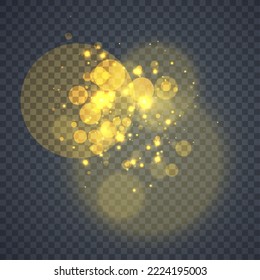 Golden glowing lights effects isolated on transparent background, abstract magic Illustration