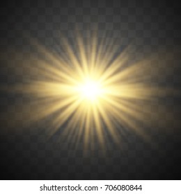 Golden glowing lights effects isolated on transparent background. Star burst with sparkles. Vector illustration