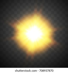 Golden glowing lights effects isolated on transparent background.