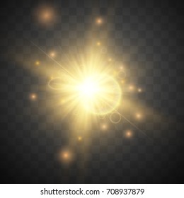 Golden glowing lights effects isolated on transparent background.
