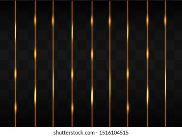 Golden glowing lines on dark background. Abstract lines and sparkles with glow light effect.