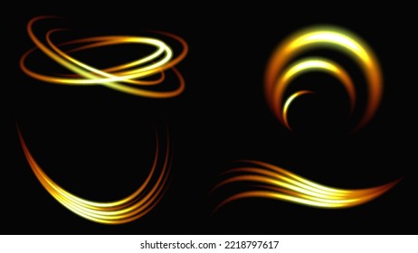 Golden glowing lines. Vector light effect