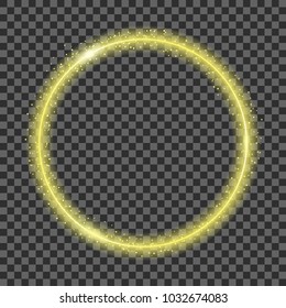 Golden glowing magic circle, ring with glitters and sparkles, Vector illustration