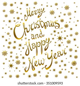 golden glowing Merry Christmas and happy New Year 2016 lettering collection. Vector illustration   art