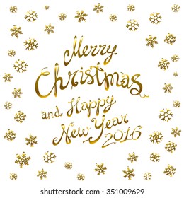 golden glowing Merry Christmas and happy New Year 2016 lettering collection. Vector illustration   art